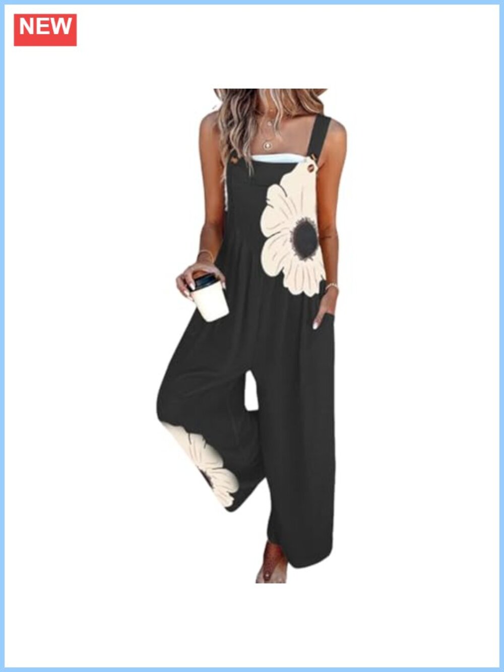 Wide Leg Jumpsuit with Pockets Sleeveless Square Neck Romper Dressy Casual